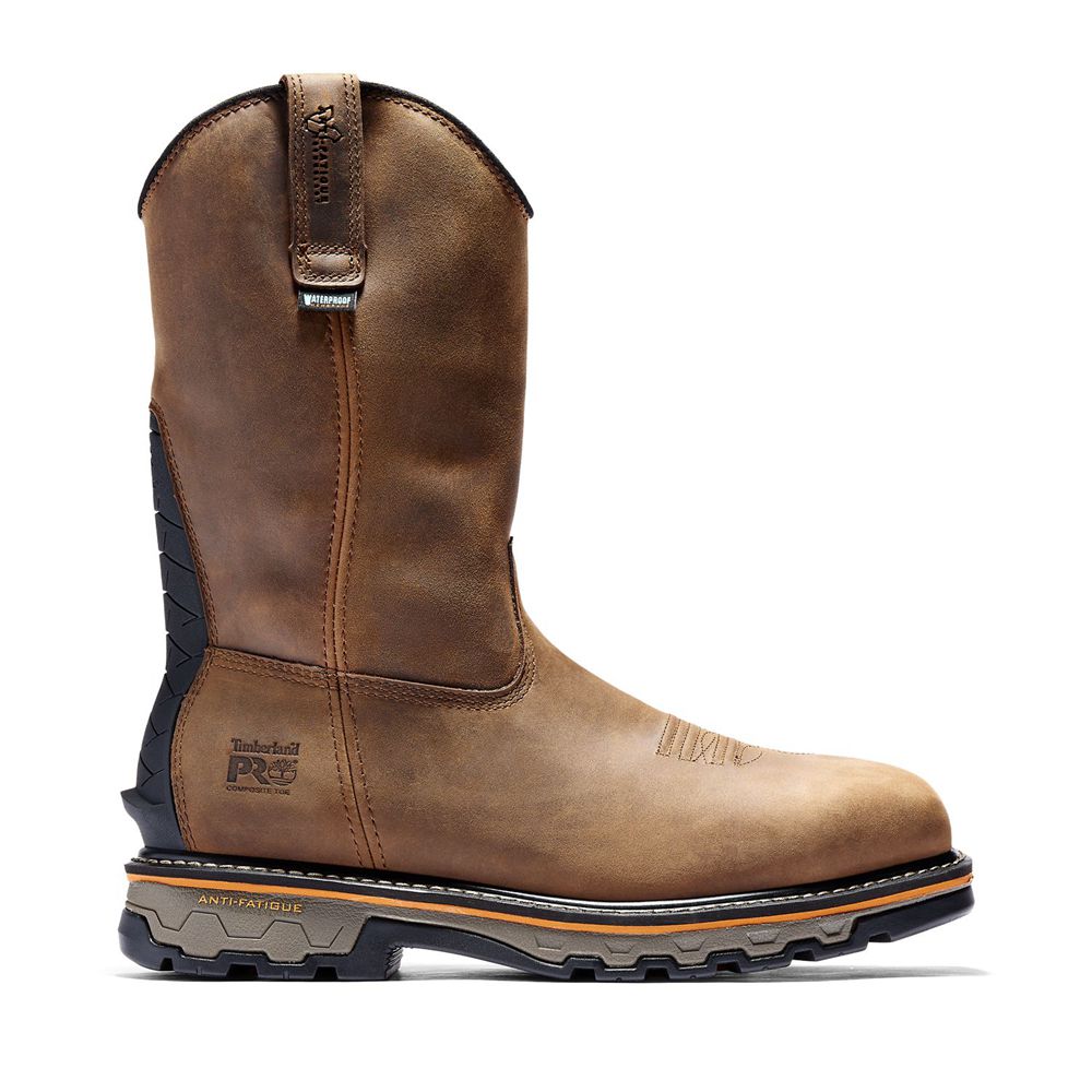 Timberland Mens Pro Boots True Grit Waterproof Composite-Toe Pull-On - Brown - India BP3528961